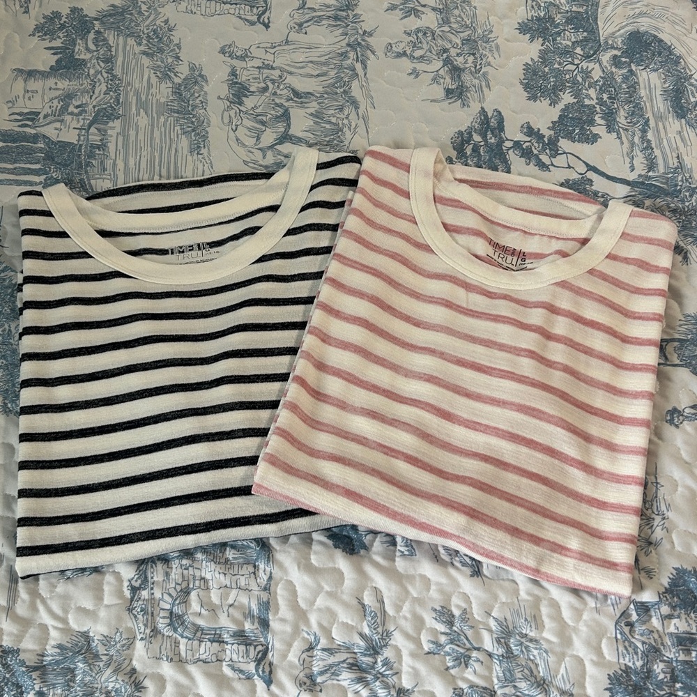 Time and Tru Long Sleeve Striped Tops Set of 2